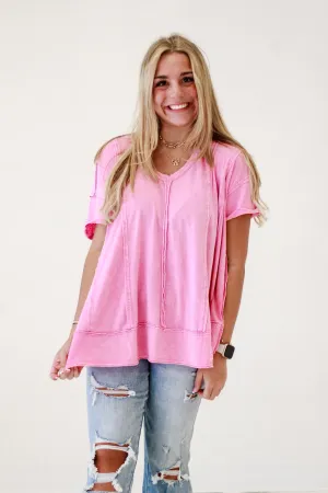 Street Style Cotton Slub Knit Top in Pink