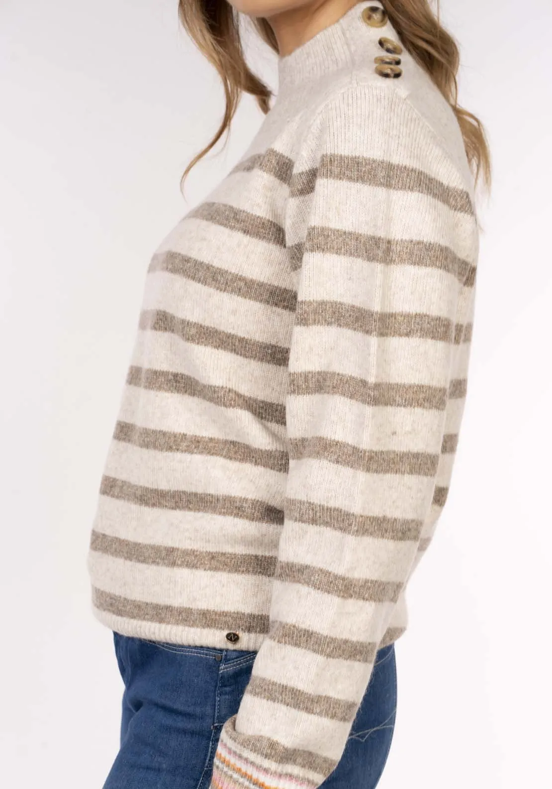 Stripe Button Shoulder Sweater - Pink