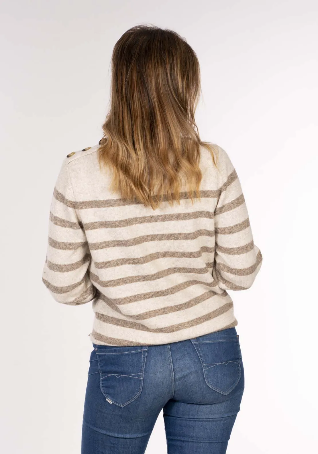 Stripe Button Shoulder Sweater - Pink