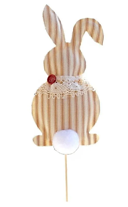 Striped Bunny on a Stick Easter Spring Decoration