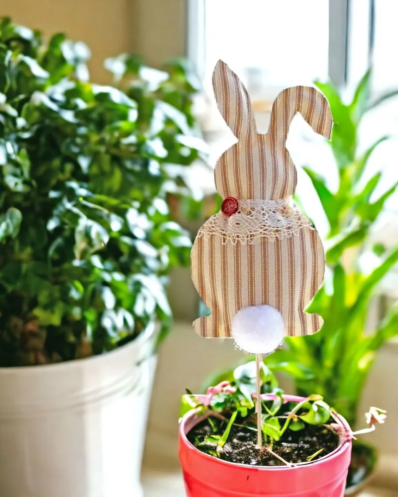 Striped Bunny on a Stick Easter Spring Decoration