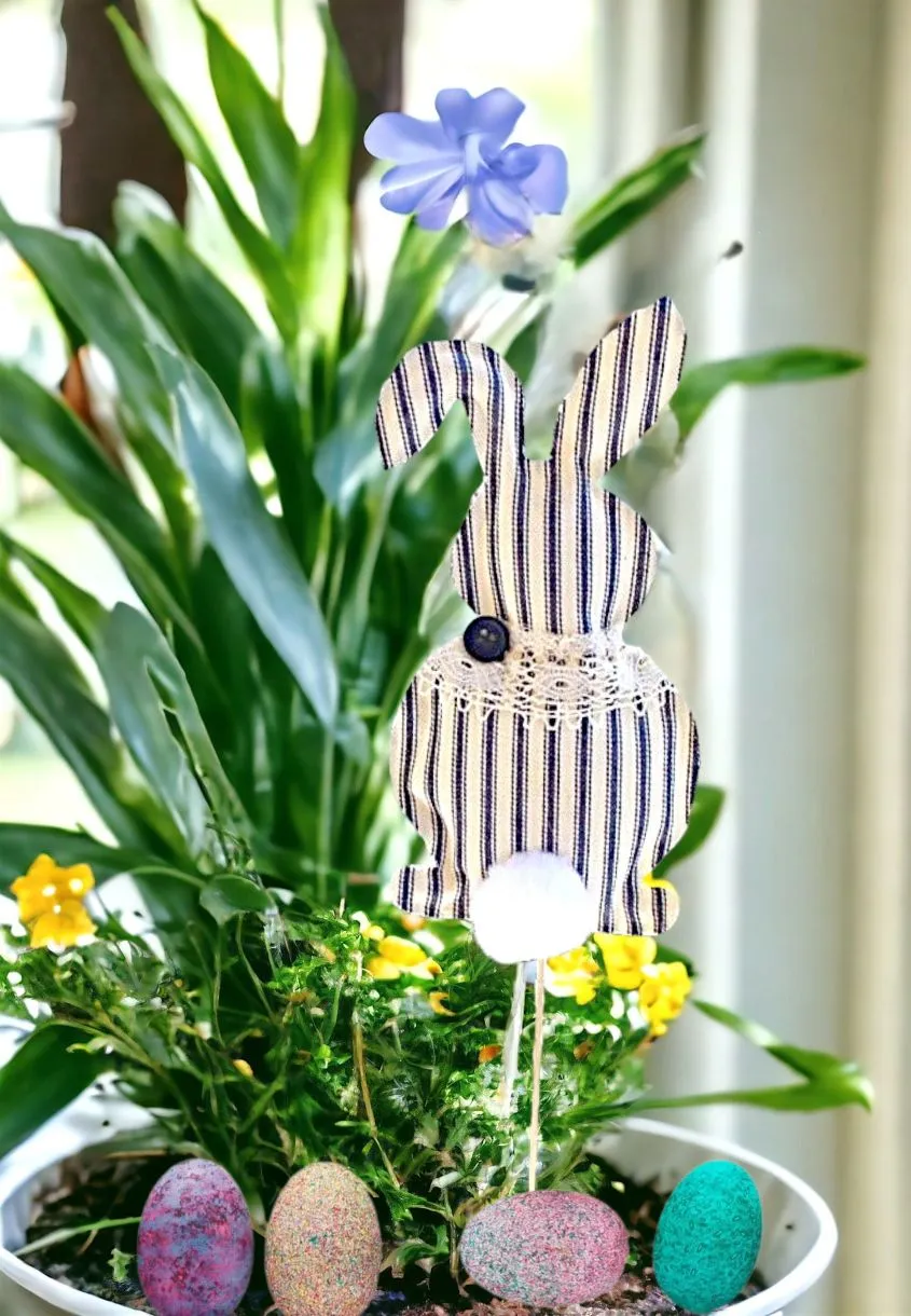 Striped Bunny on a Stick Easter Spring Decoration