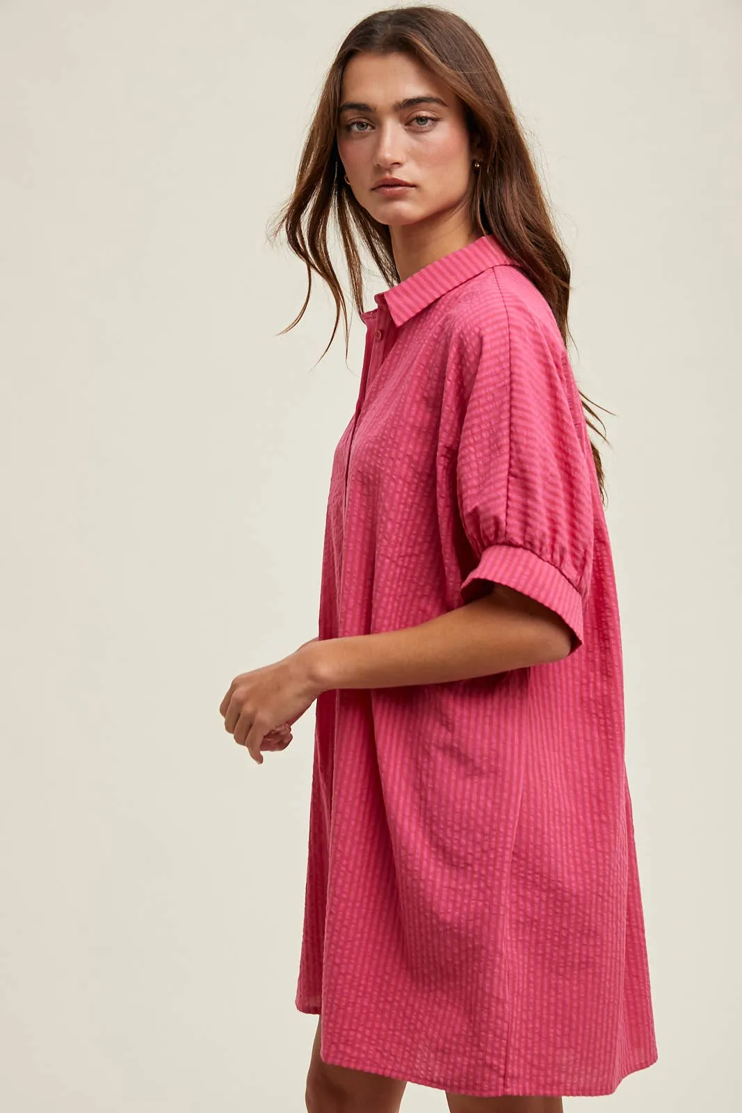 STRIPED BUTTON-UP SHIRT DRESS