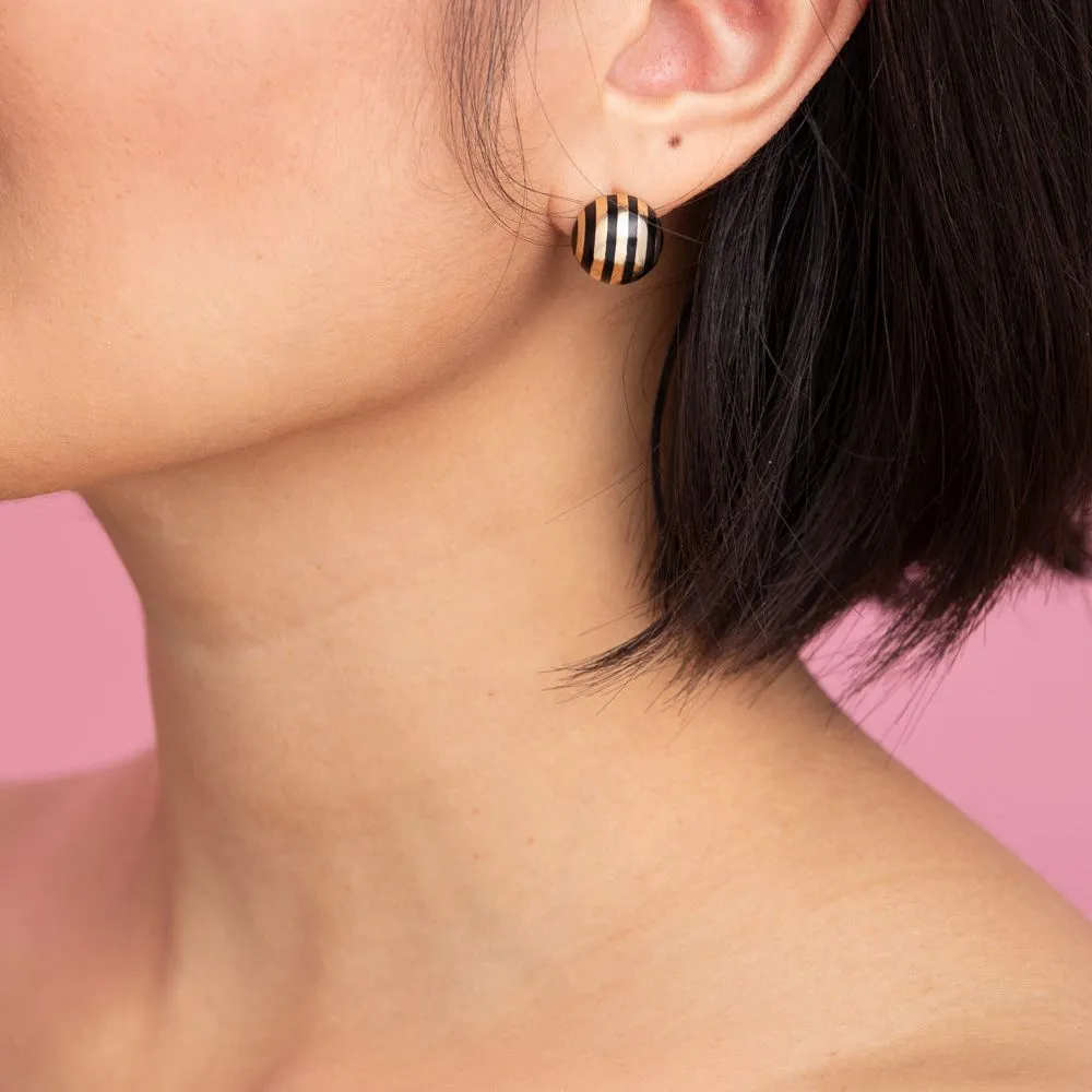 Striped Enamel Ball Button Earrings
