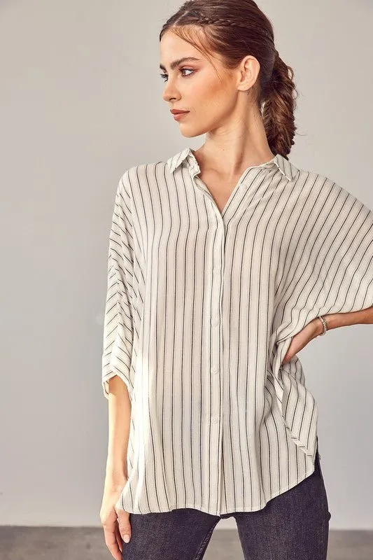 Striped Kimono Button Down Shirt