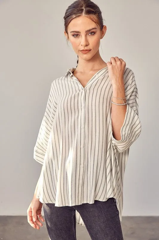 Striped Kimono Button Down Shirt