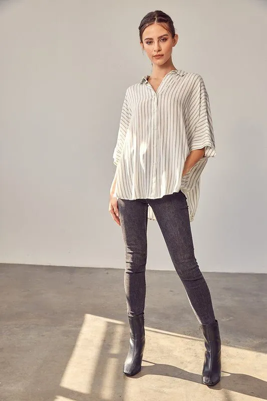 Striped Kimono Button Down Shirt