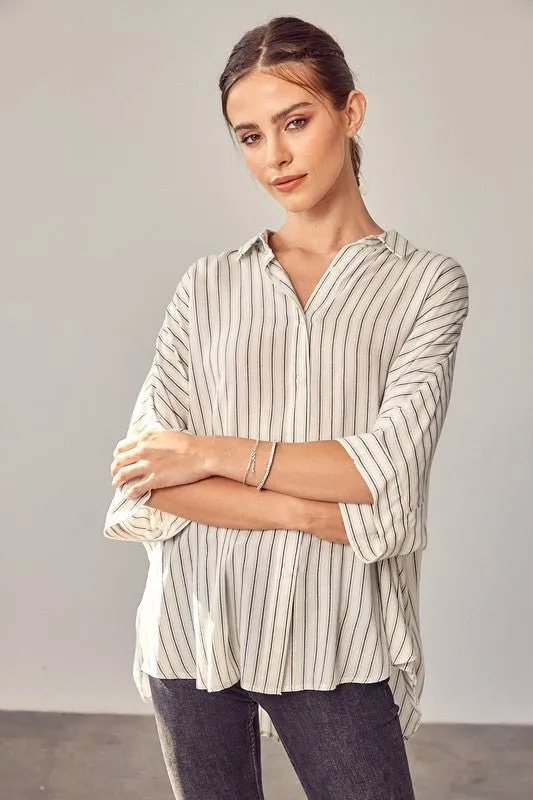 Striped Kimono Button Down Shirt
