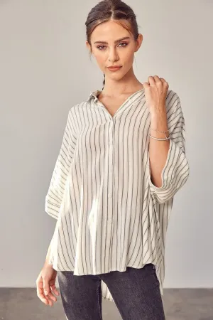 Striped Kimono Button Down Shirt
