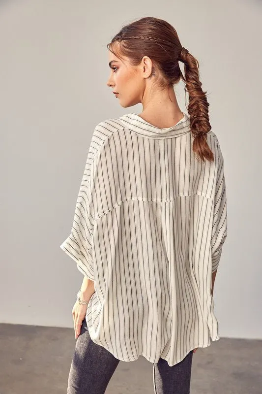 Striped Kimono Button Down Shirt