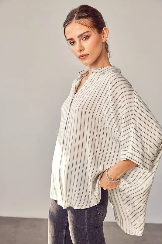 Striped Kimono Button Down Shirt