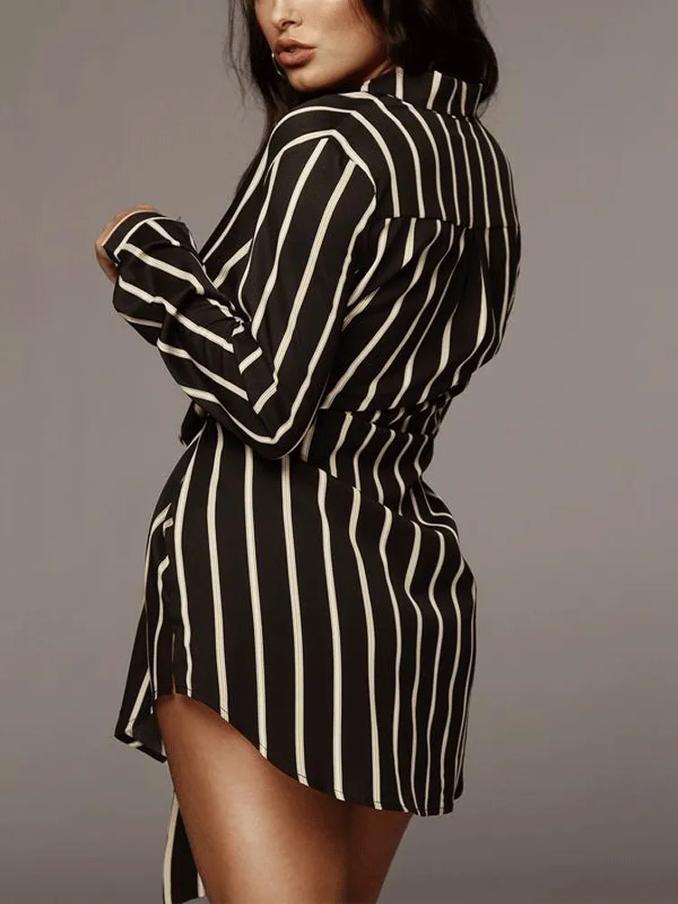 Striped Long Sleeve Loose Mini Dress