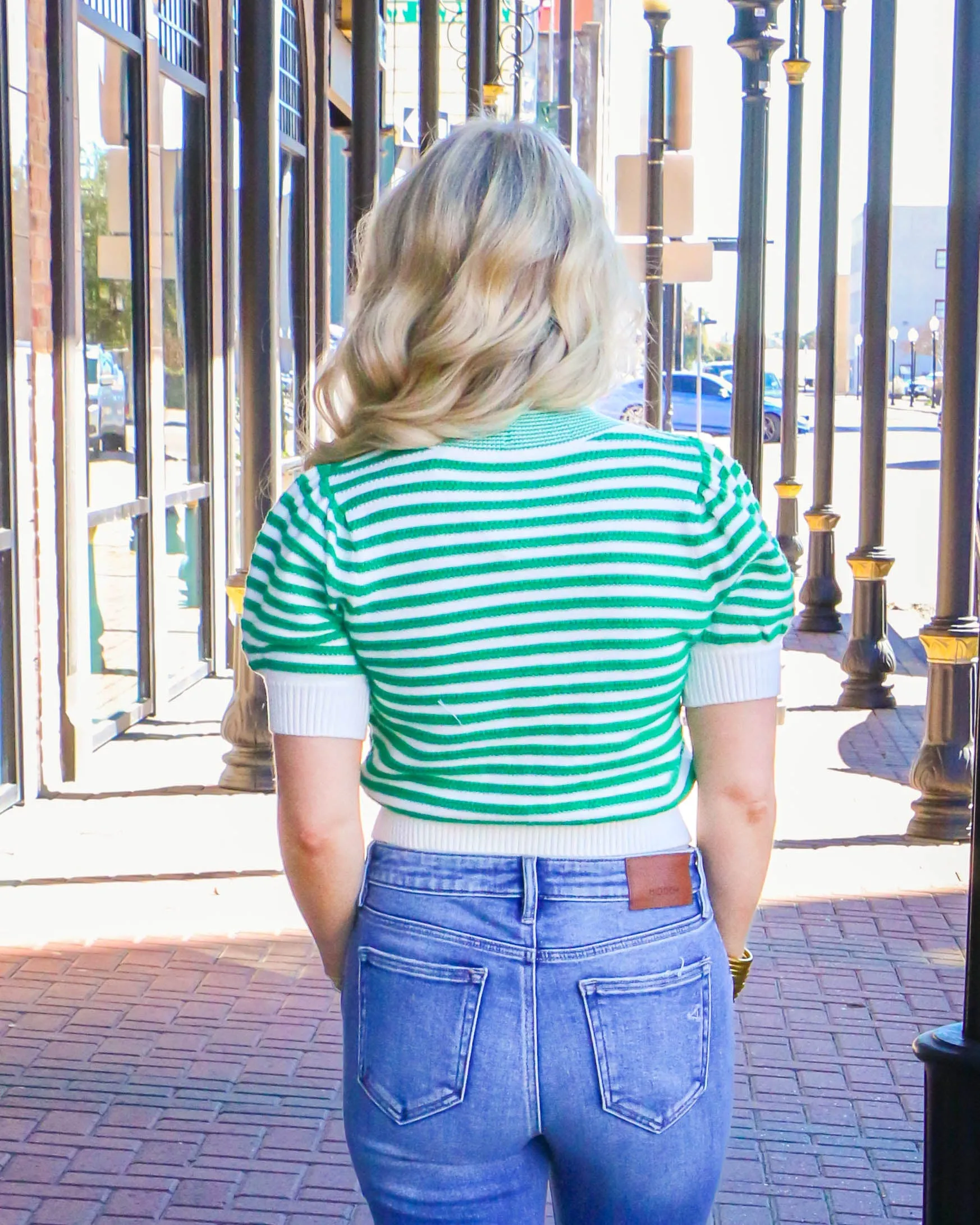 Striped Puff Sleeve Knit Cardigan With Bow Details