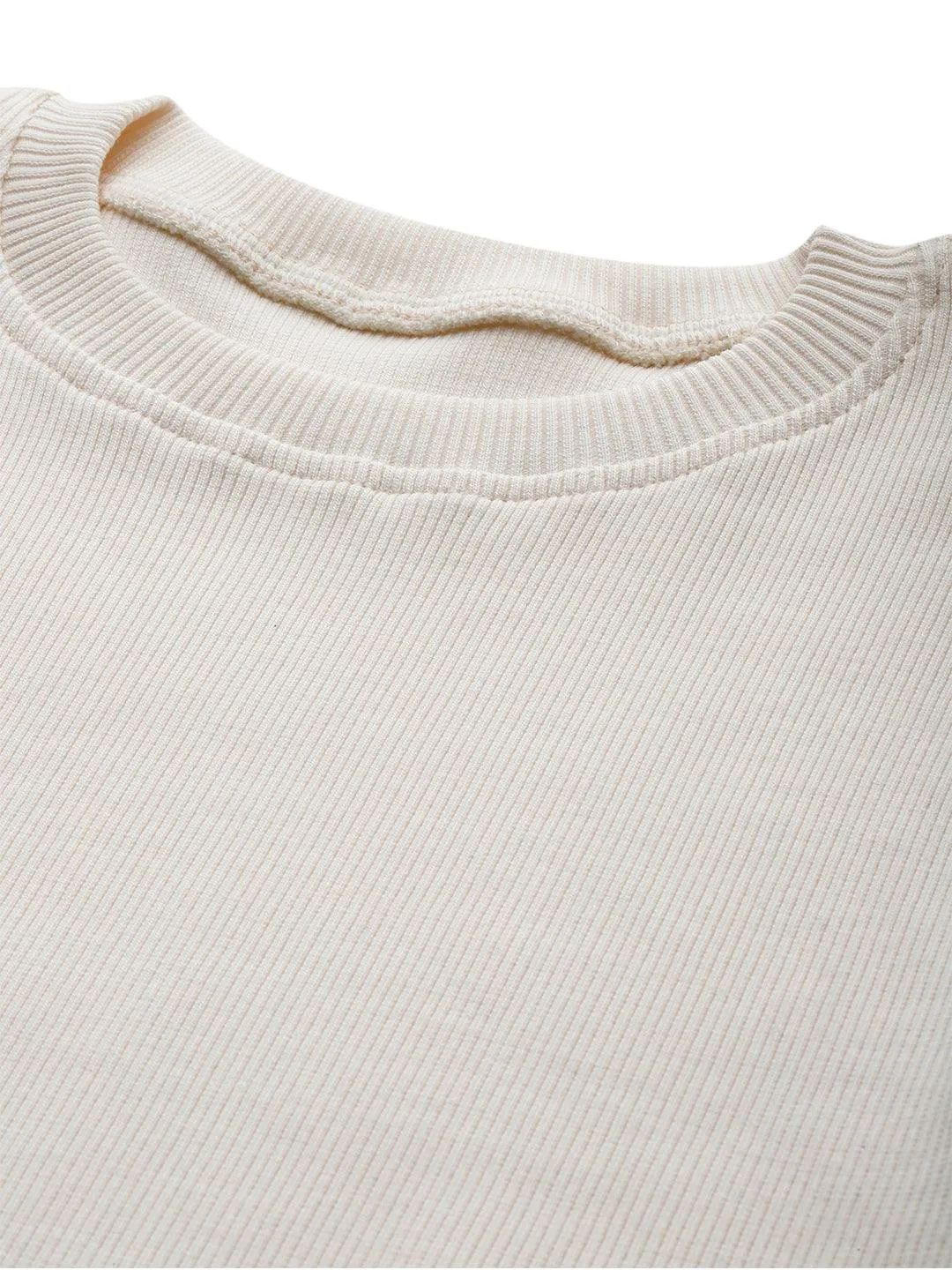 STRIPED RIBBED WHITE SUMMER GIRLS T-SHIRT - WHITE