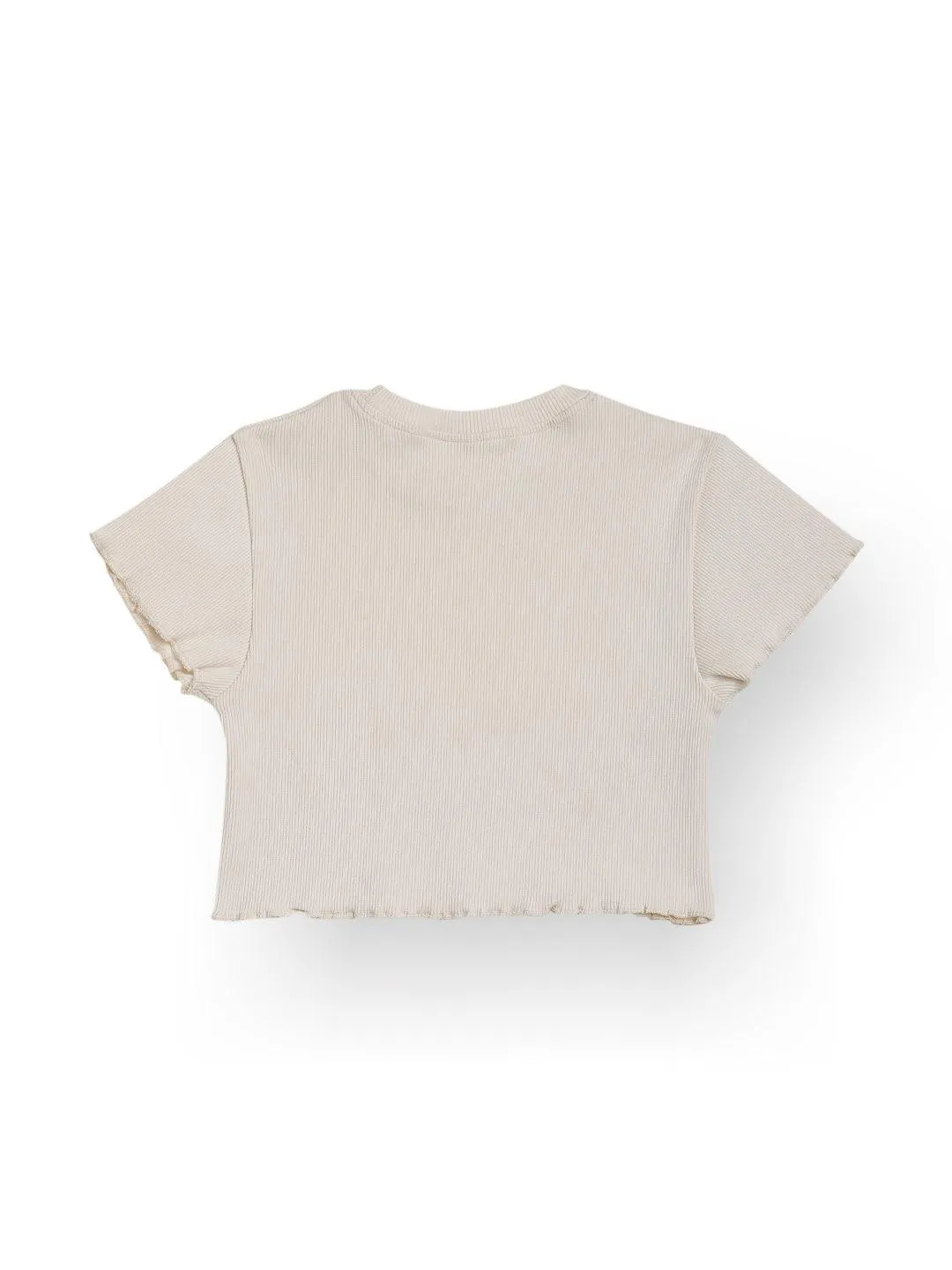 STRIPED RIBBED WHITE SUMMER GIRLS T-SHIRT - WHITE