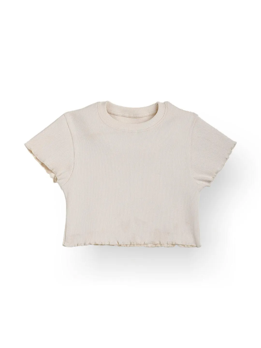 STRIPED RIBBED WHITE SUMMER GIRLS T-SHIRT - WHITE