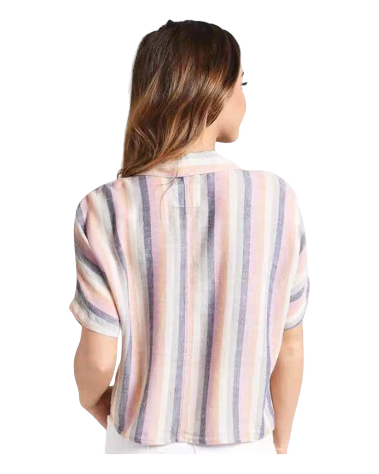 Striped Short-Sleeved Shirt with Front Tie