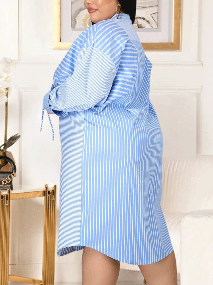 Striped  Turndown Collar Shirt Dress