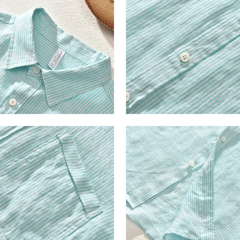Stylish Long Sleeve Striped Linen Shirt for Men
