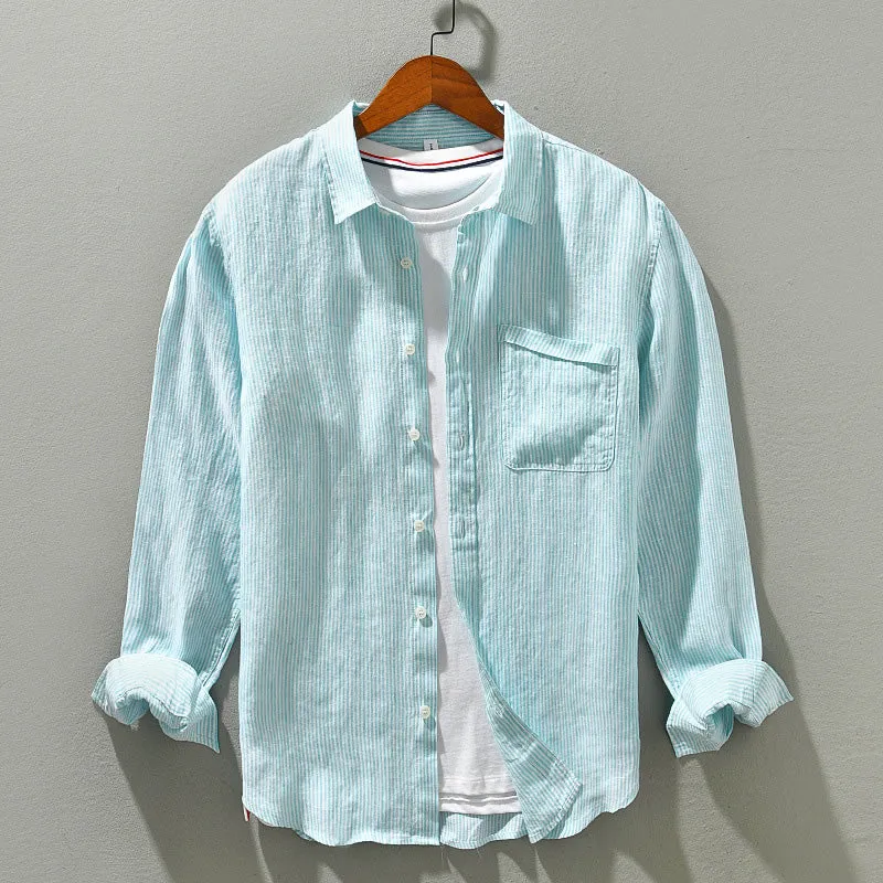 Stylish Long Sleeve Striped Linen Shirt for Men