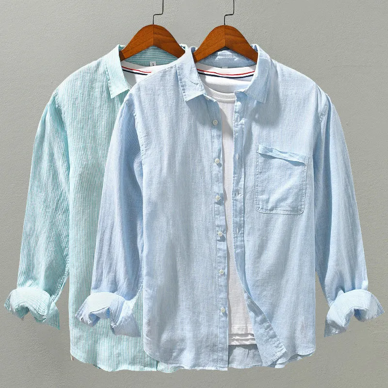 Stylish Long Sleeve Striped Linen Shirt for Men