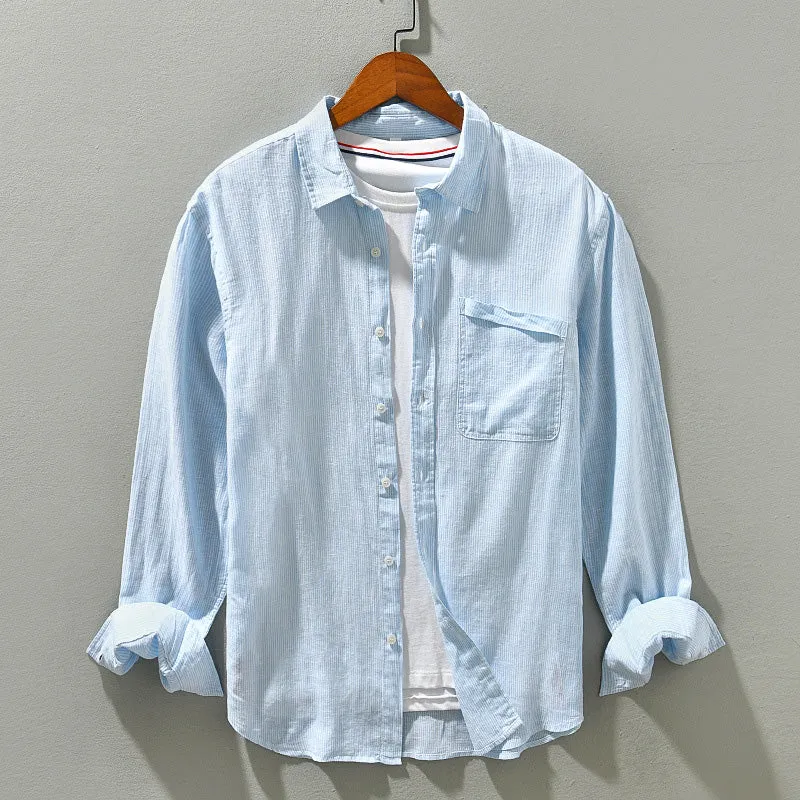 Stylish Long Sleeve Striped Linen Shirt for Men