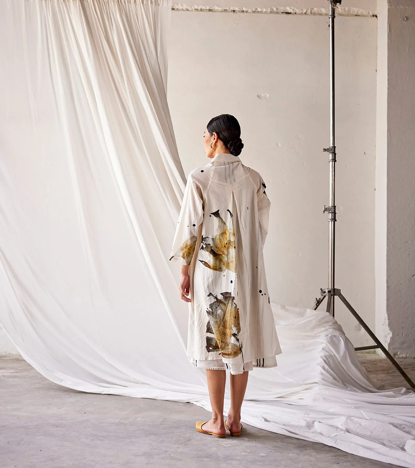 Summer Dress Cotton Lapel Collar-Off White-Fashion Edit Indian Summer-KW838-Khara Kapas