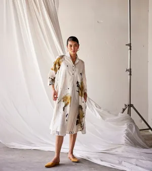 Summer Dress Cotton Lapel Collar-Off White-Fashion Edit Indian Summer-KW838-Khara Kapas