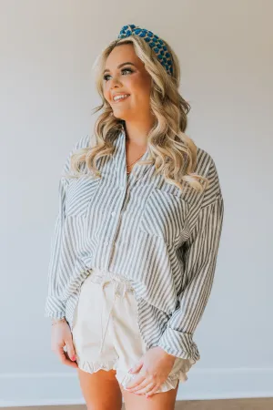 Susan Striped Button Down Shirt - Navy