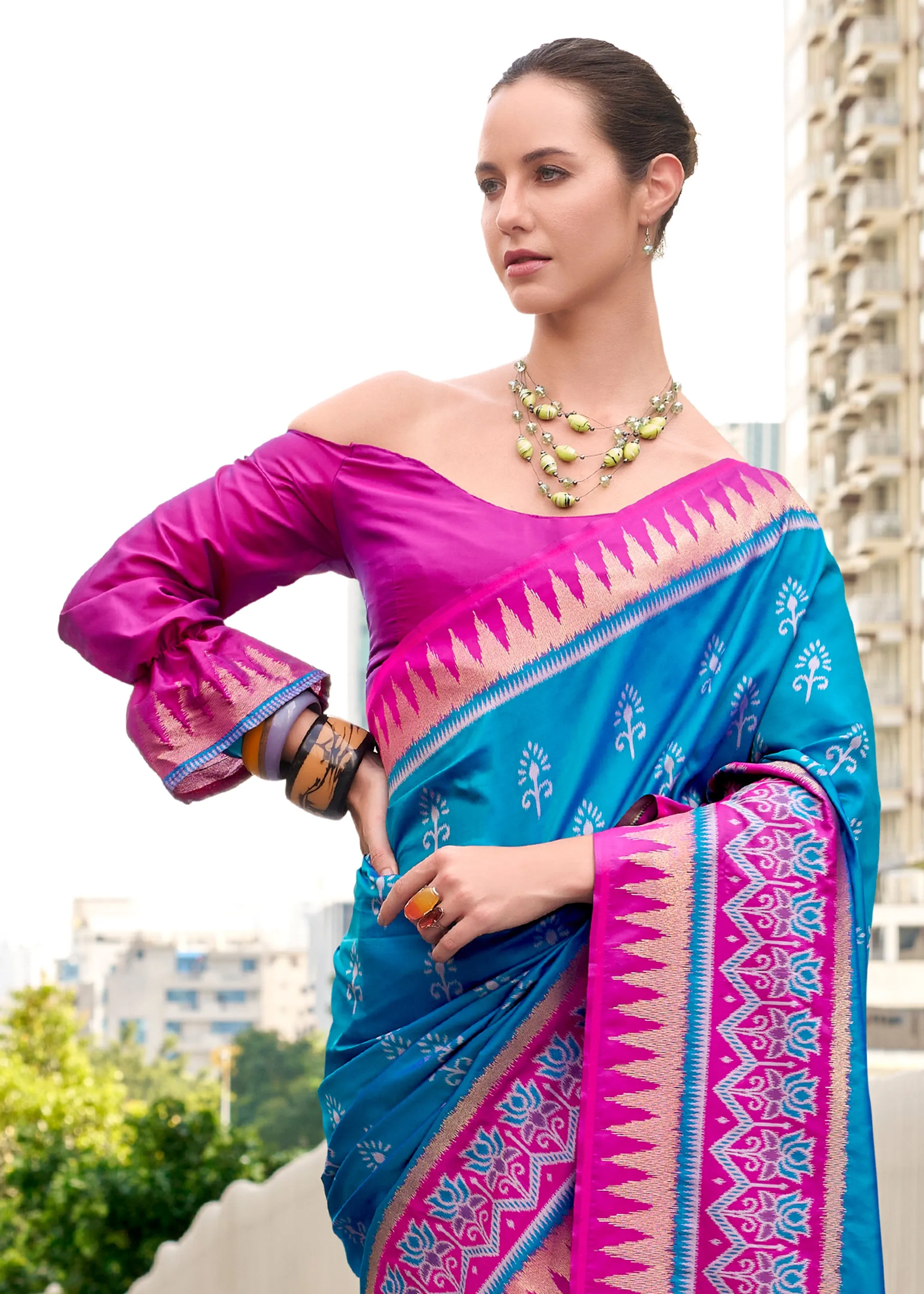 Swedish Blue Woven Soft Silk Saree