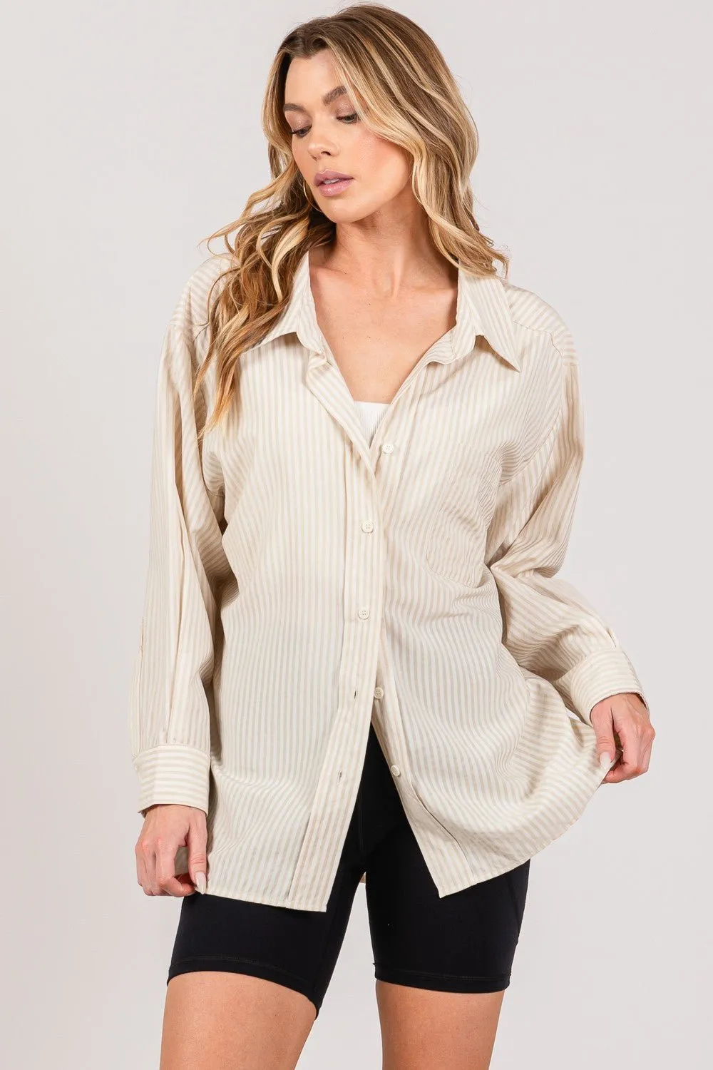 Taupe Striped Button Up Shirt