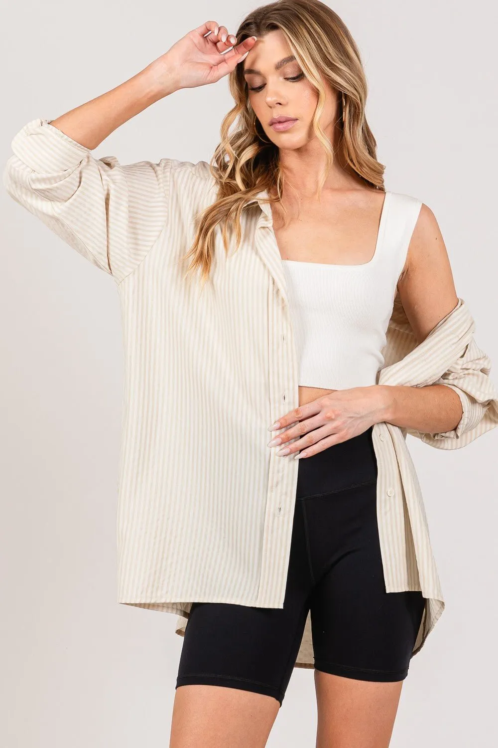 Taupe Striped Button Up Shirt