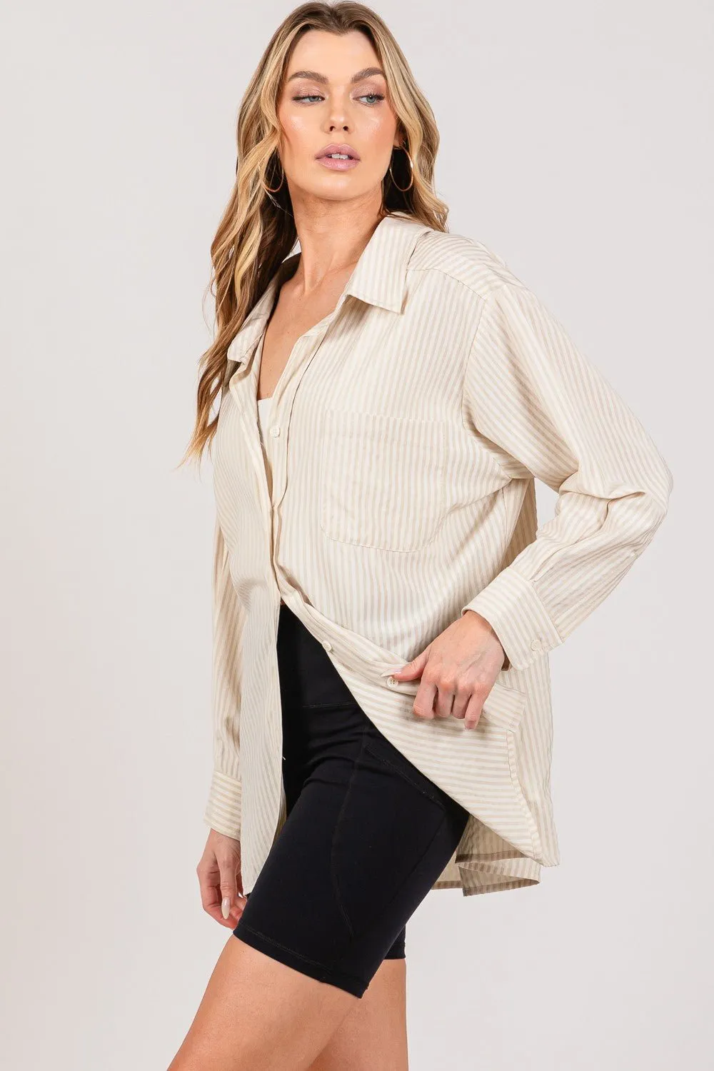 Taupe Striped Button Up Shirt