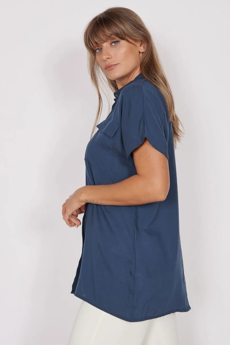 Thalia Navy Short Sleeve Utility Shirt