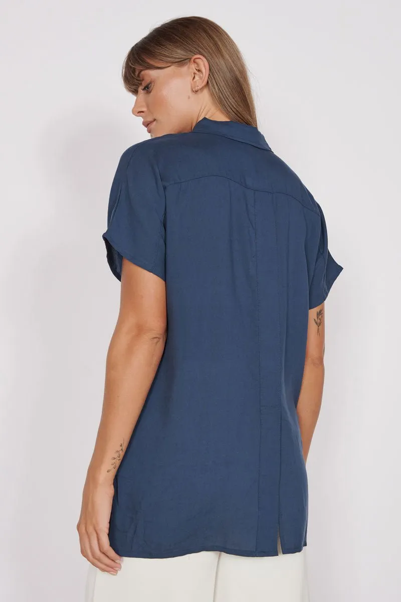 Thalia Navy Short Sleeve Utility Shirt