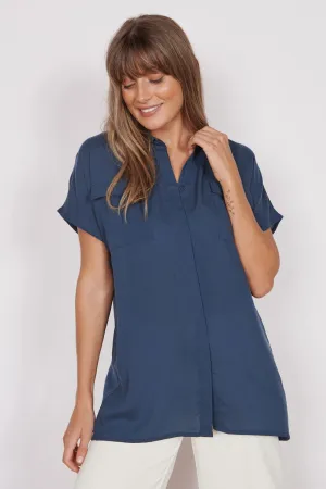 Thalia Navy Short Sleeve Utility Shirt