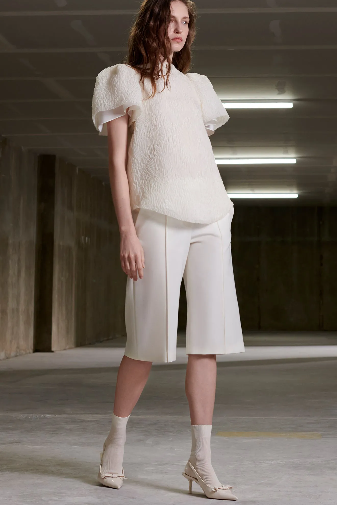 The 10th Anniversary Balloon Sleeve Top in Stamped Organza
