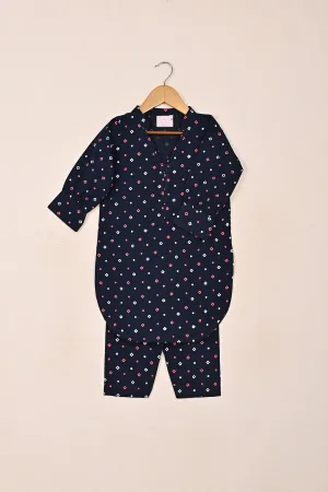 TKF-203-Navy Blue - Kids 2Pc Printed Co-Ord Dress