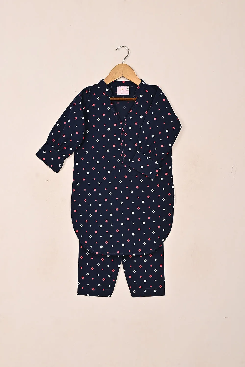 TKF-203-Navy Blue - Kids 2Pc Printed Co-Ord Dress