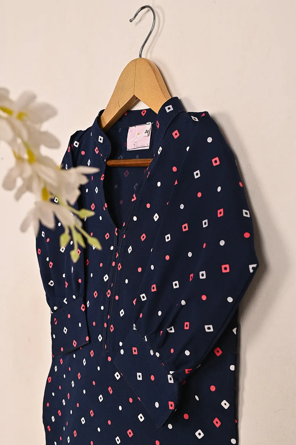 TKF-203-Navy Blue - Kids 2Pc Printed Co-Ord Dress