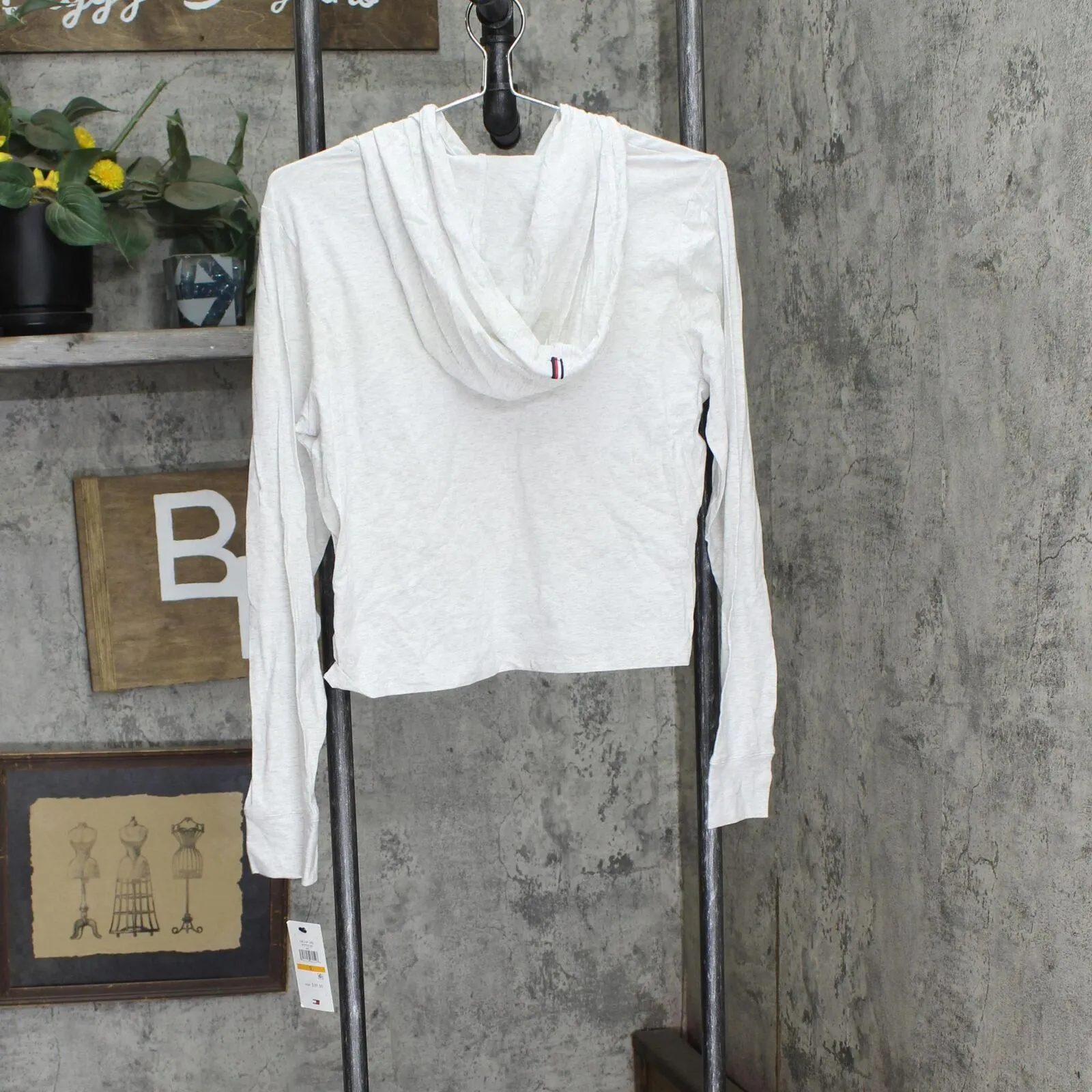 Tommy Hilfiger Women's Performance Hooded Long Sleeve Tee White Stone Heather S