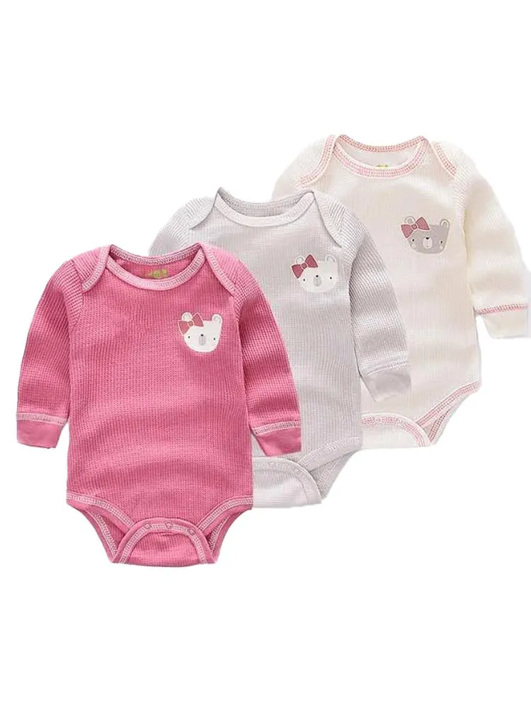 Triple Pack Long Sleeve Pinks Teddy Bear Baby Bodysuit