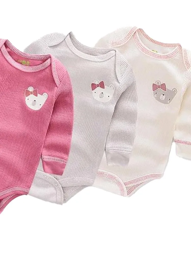 Triple Pack Long Sleeve Pinks Teddy Bear Baby Bodysuit
