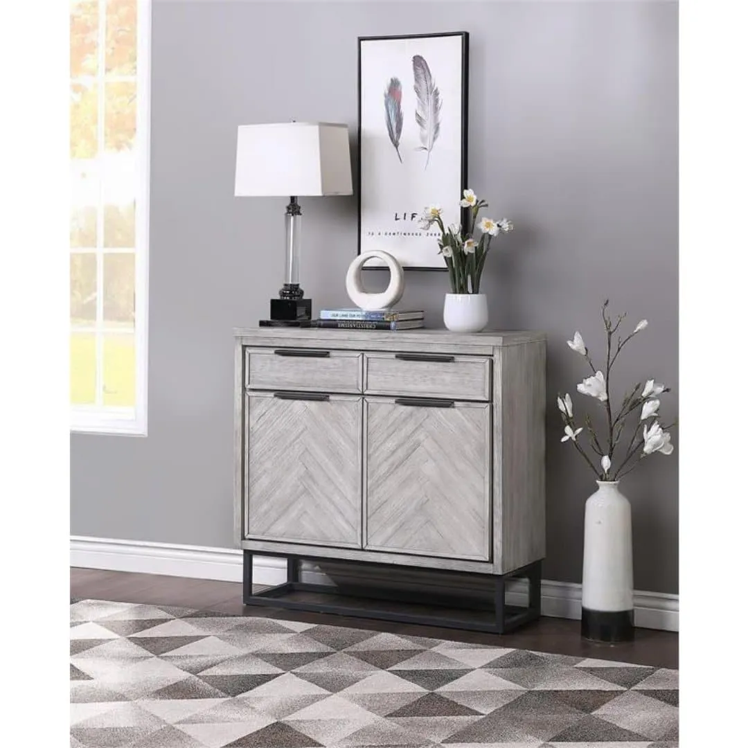 Two Door Double Drawer Accent Cabinet in White Rubbed Finish