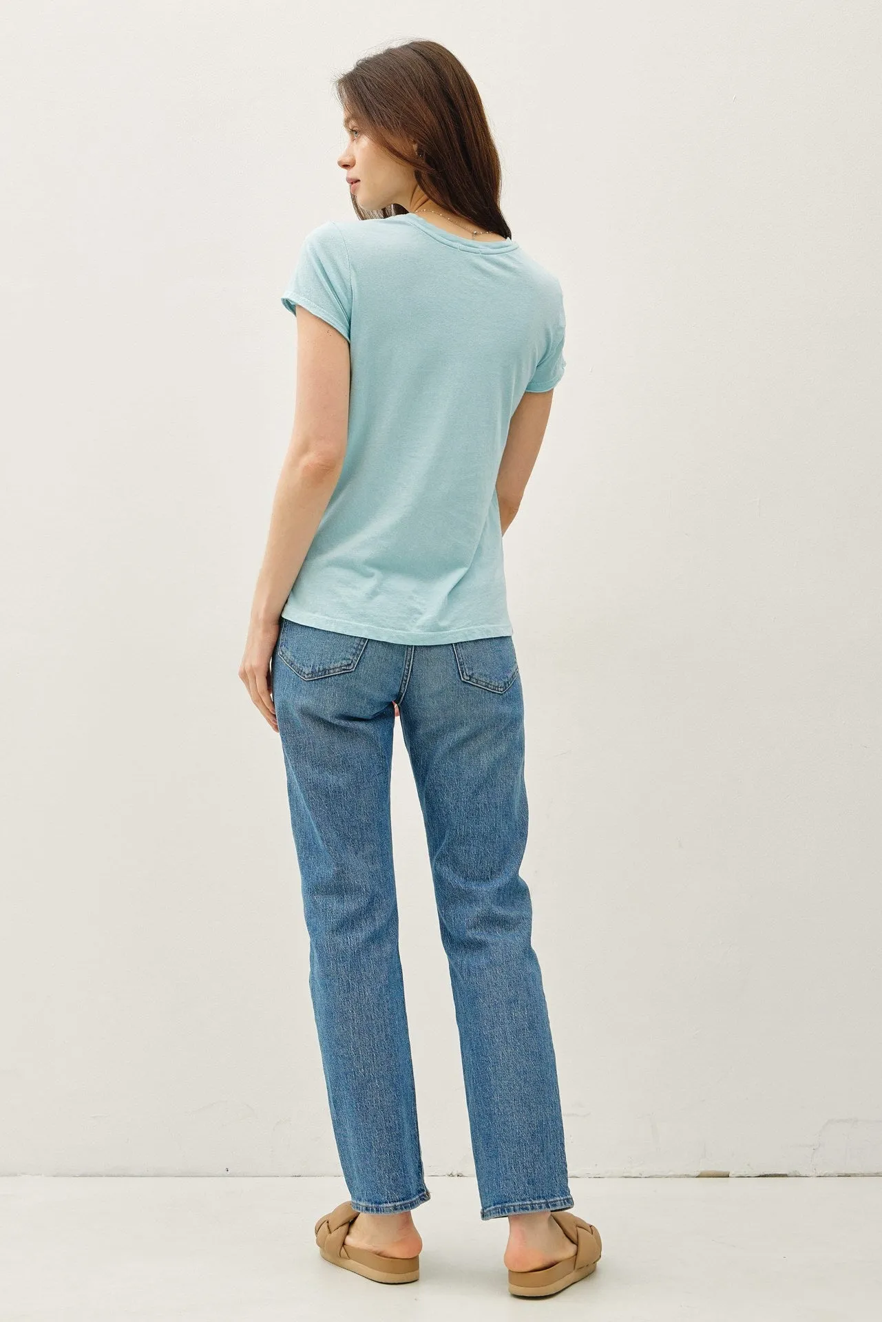 ULTRA SOFT V-NECK BASIC TEE-Retro Blue