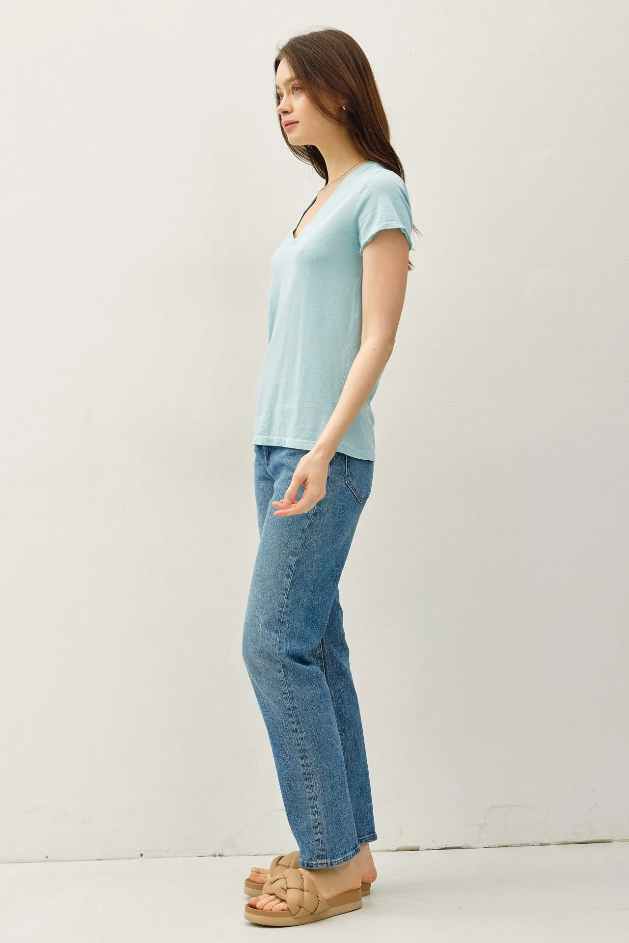 ULTRA SOFT V-NECK BASIC TEE-Retro Blue