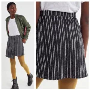 Urban Outfitters Black White Striped Button Skirt