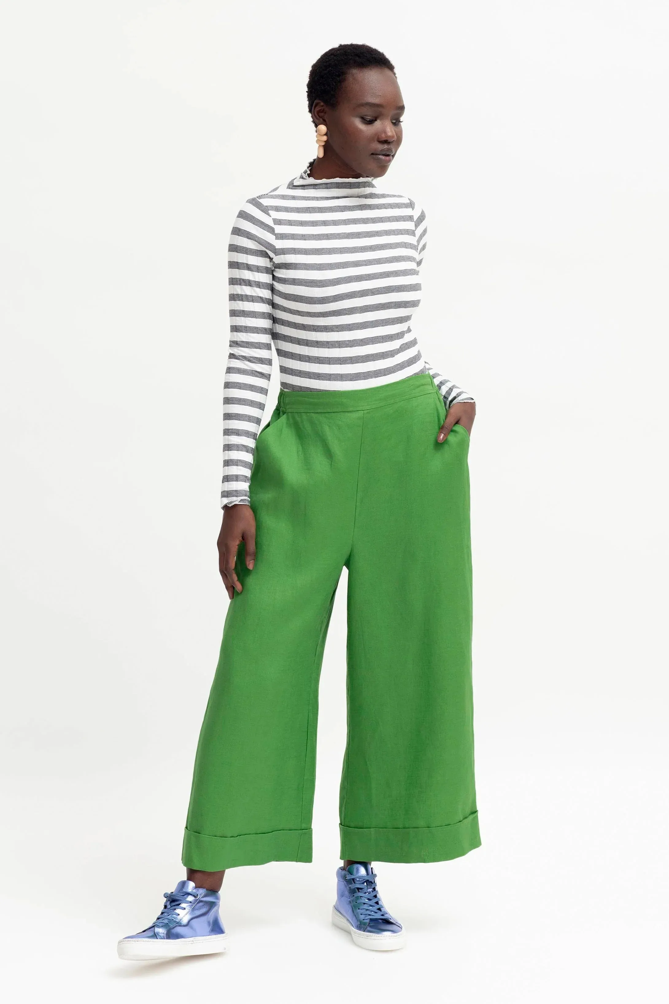 Vassa Linen Culotte in Aloe Green