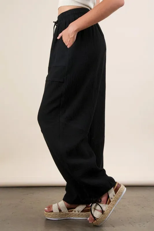 VERY J Wide Leg Gauze Solid Pants