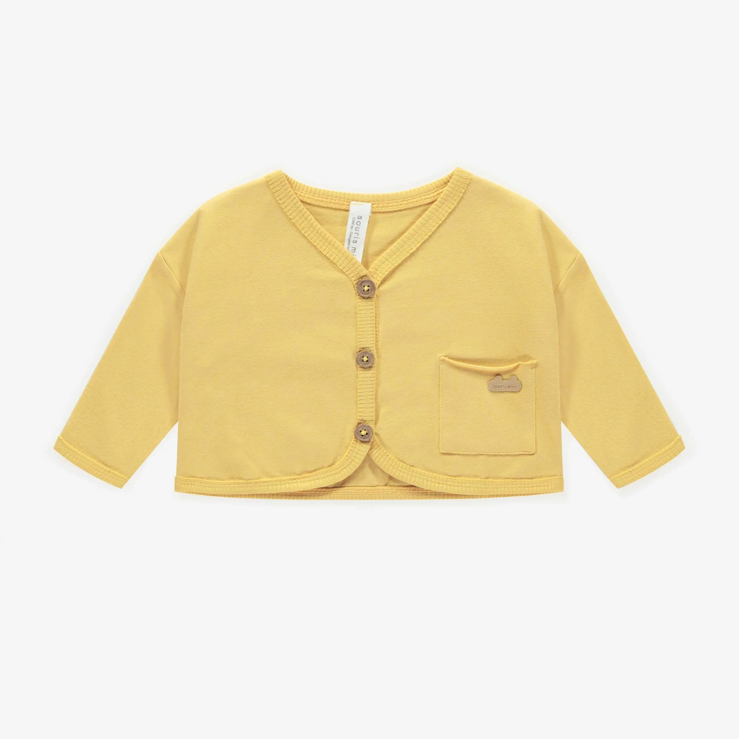 Veste jaune pâle en jersey de coton biologique, naissance || Light yellow vest in organic cotton jersey, newborn